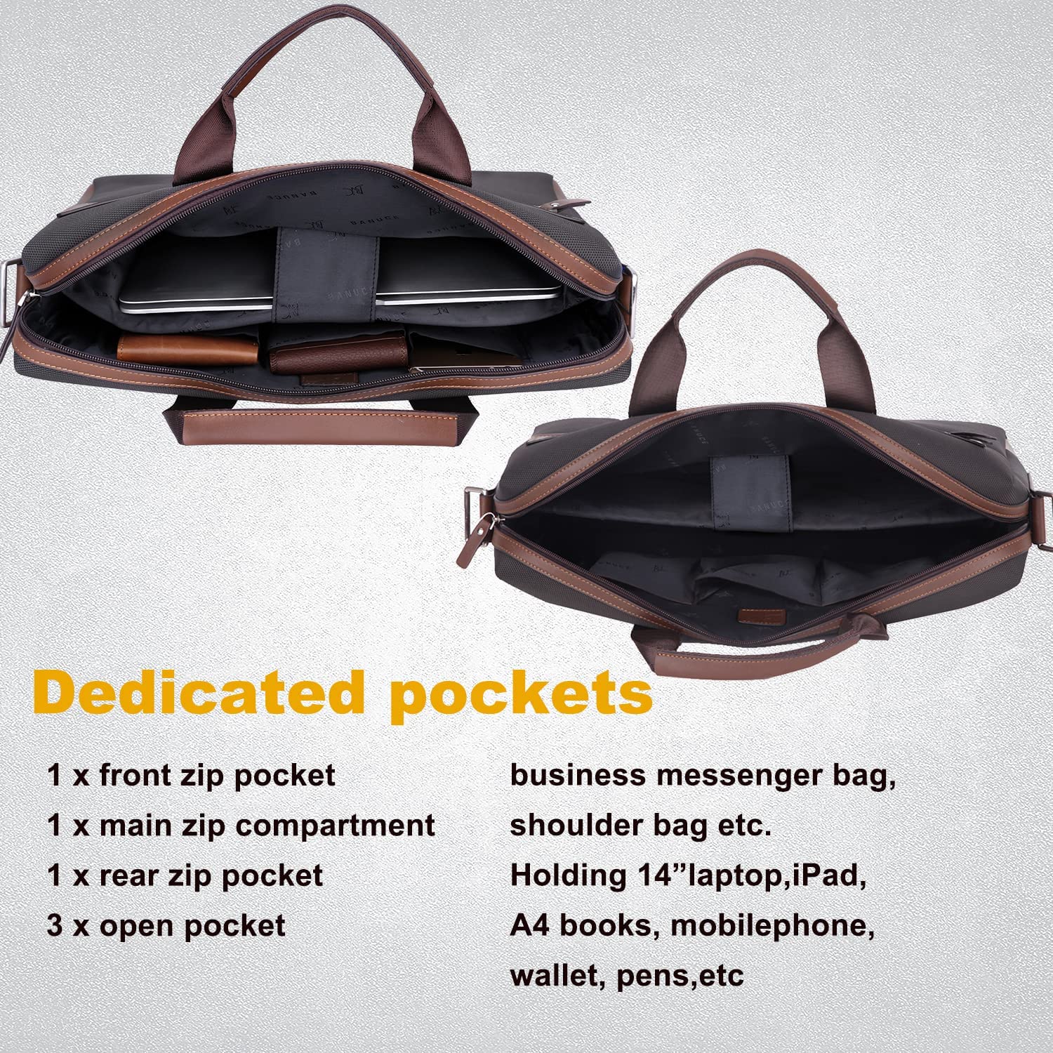Banuce Waterproof Nylon Briefcase for Men Business Travel 14 Inch Laptop Messenger Bags Satchel Work Bag - Image 6